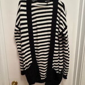 Black and White Striped Women's Sweater
